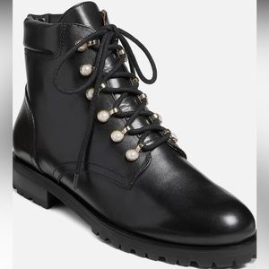 NEW - Jack Rodgers Womens Leather Lace Up Booties w/ pearl accents - Size 11